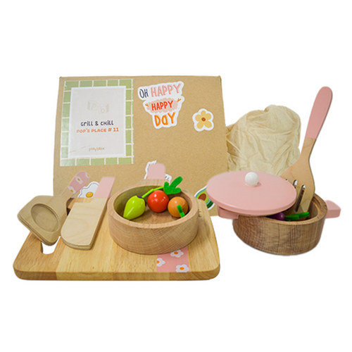 Playbox 17 Pieces Grill & Chill Cooking Kit - Fun Wooden Playset (3-7 Years)
