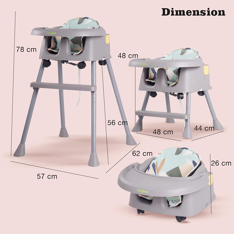 4 in 1 Convertible High Chair for Kids with Comfortable Seat Adjustable Height and Footrest with Detachable Food Tray, Three Point Safety Belt Feeding Booster Seat