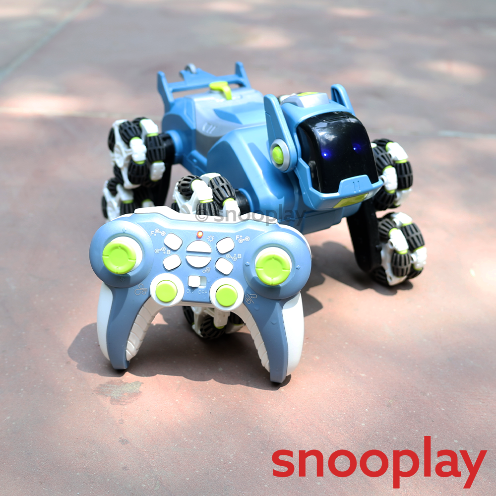 Lunar Pioneer 8 Wheel Remote Control Stunt Robot Dog - Spray, Music & Lights | 2.4GHz 360° Spin Action Toy (6-12 Years)