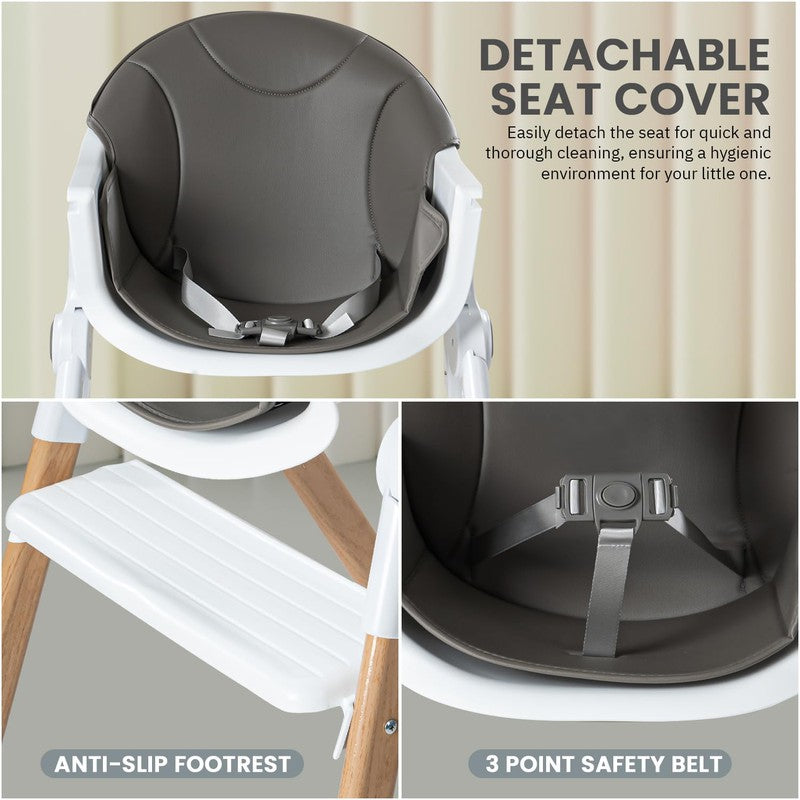 Foldable Baby High Chair for Kids with Adjustable Tray & Safety Belt | Feeding Booster Chair for Toddlers with Tray & Footrest