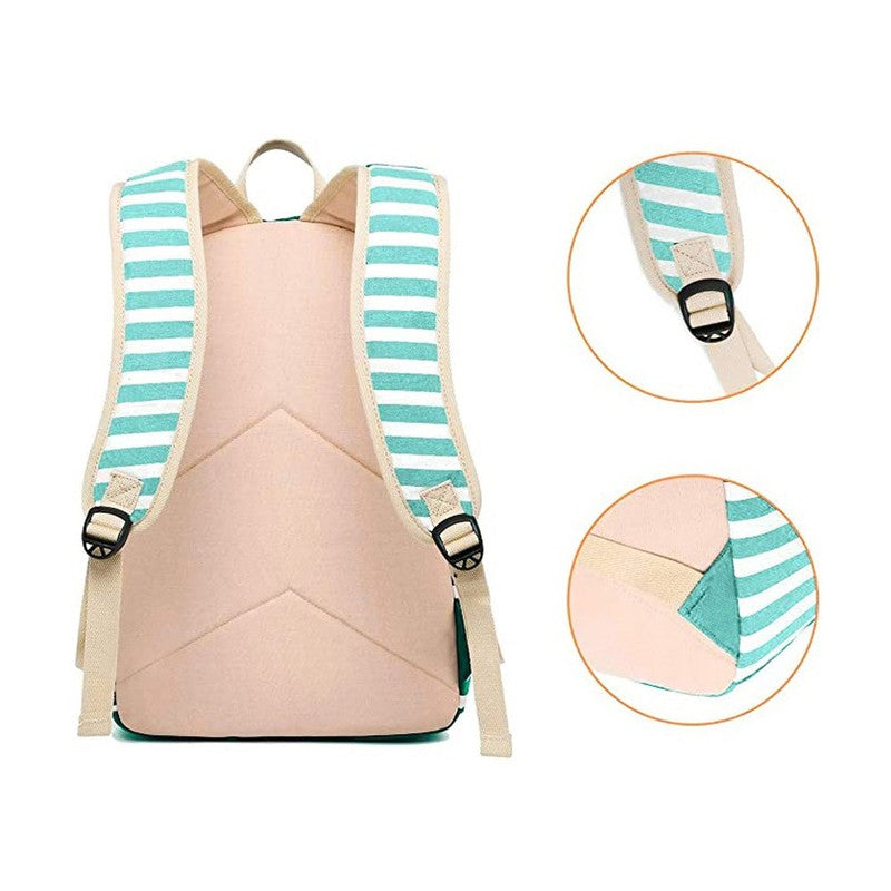 Green stripes Backpack with Lunch Bag & Stationery Pouch (Mint Green)