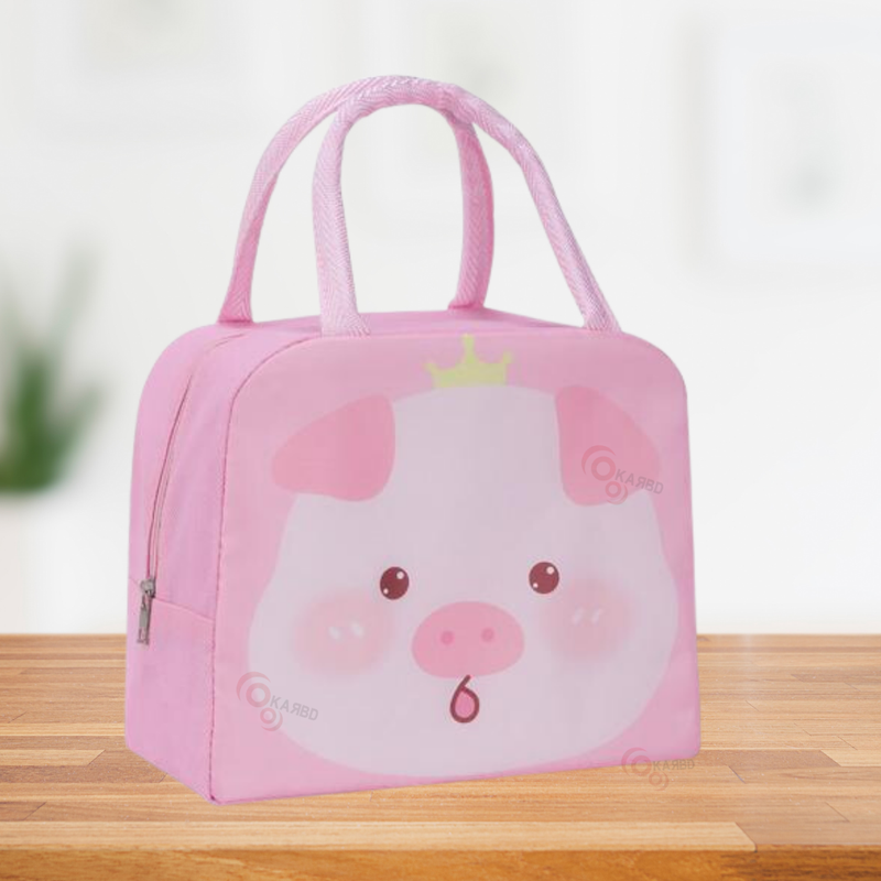 Insulated Lunch Box Bag with Aluminium Foil Insulation | Pink Colour, Piggy Design