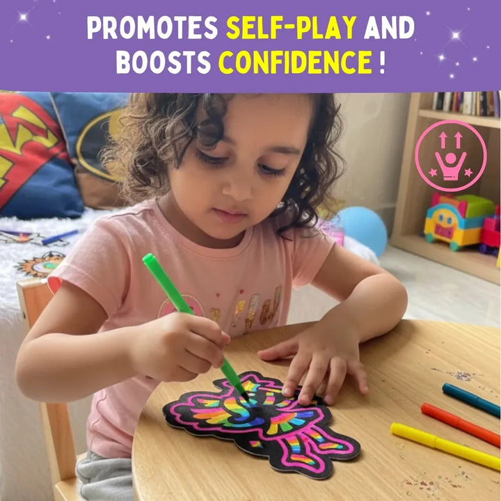 PepPlay Colour in Velvet - Unicorn & Fairies | Mess-Free Colouring Fun | 28 Piece Set