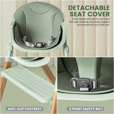 Foldable Baby High Chair for Kids with Adjustable Tray & Safety Belt | Feeding Booster Chair for Toddlers with Tray & Footrest