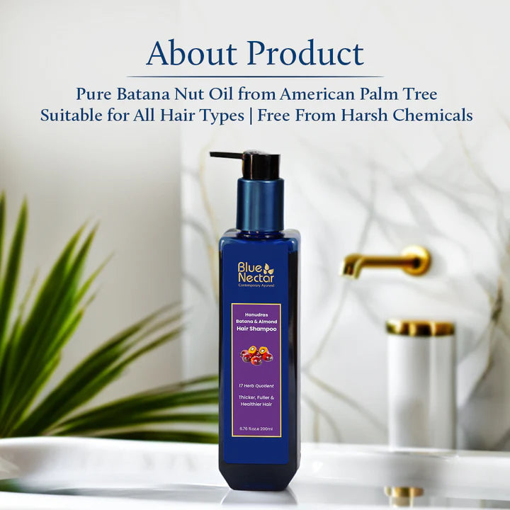 Blue Nectar Batana & Almond Hair Shampoo for Hair Growth (17 Herbs) - 200ml