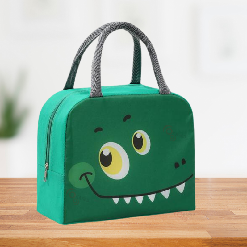 Insulated Lunch Box Bag with Aluminium Foil Insulation | Green Colour, Cute Monster Design