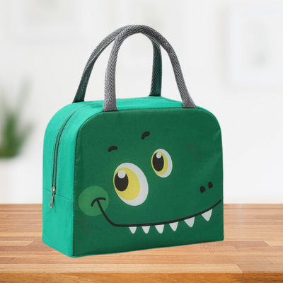 Insulated Lunch Box Bag with Aluminium Foil Insulation | Green Colour, Cute Monster Design