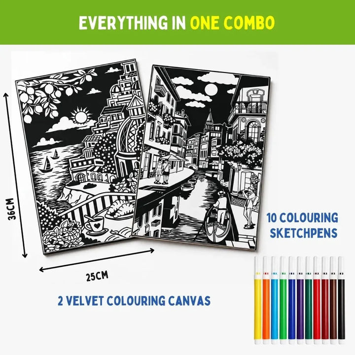 PepPlay Velvet Colouring Canvas | Set of 2 – City Scape Series - Venice & Amalfi Coast