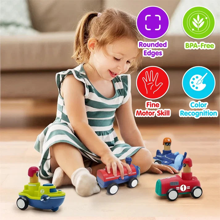 Kidology Bonkerheads 4 Push & Go Play Cars | Fun Friction-Powered Toys