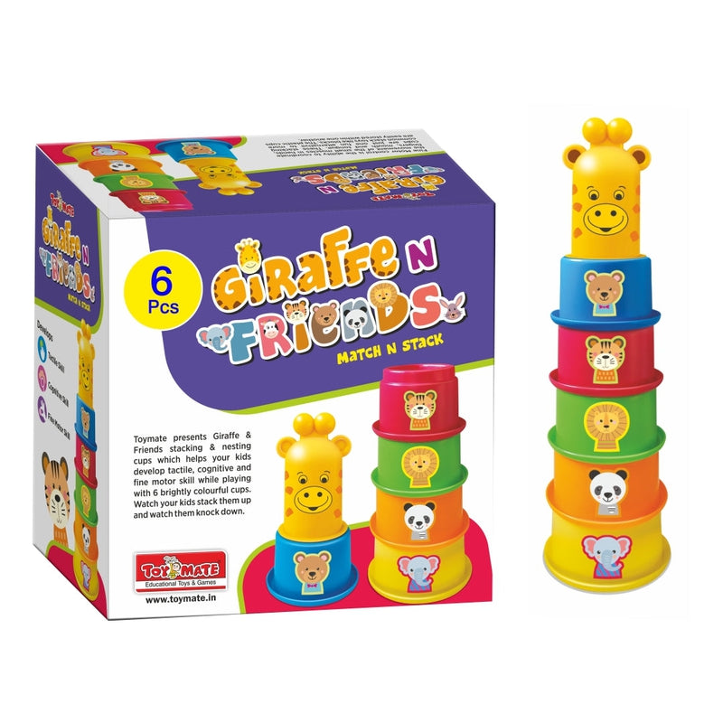 Stacking Cups with Shapes, Animals & Colors Recognition - Giraffe N Friends Game