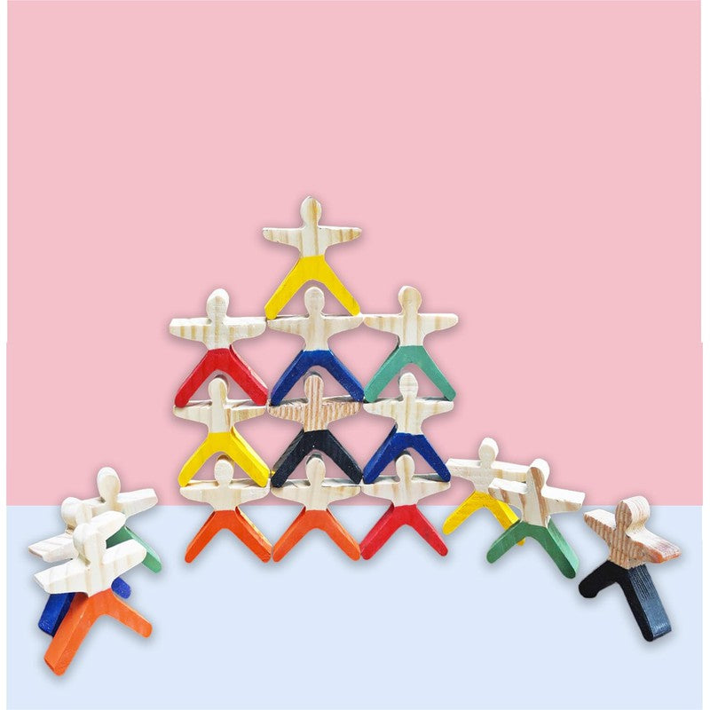 Set of 32 Pieces Acrobats Balance Game Stacking Toy Human Shapes Multicolored Wooden Blocks Balancing for Kids