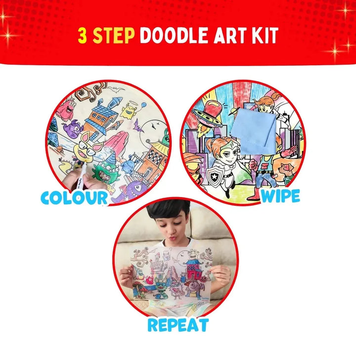 PepPlay Recolourables Colour & Wipe Placemats - Super Power | Reusable Wet-Erase Colouring
