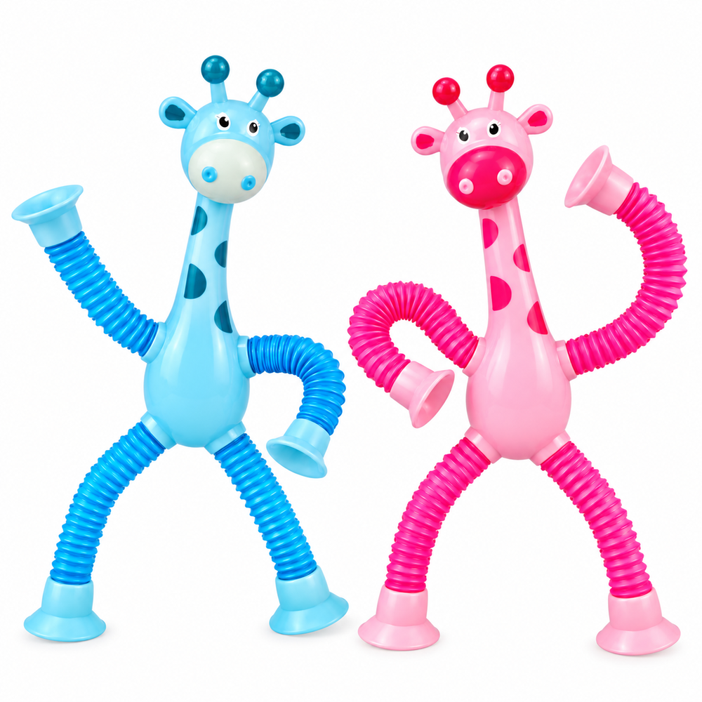 Suction Cup Giraffe Pop Tubes | Stretchable Sensory Toys for Kids | Fidget & Fine Motor Play - Pack of 2