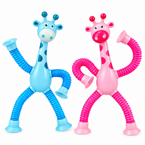 Suction Cup Giraffe Pop Tubes | Stretchable Sensory Toys for Kids | Fidget & Fine Motor Play - Pack of 2