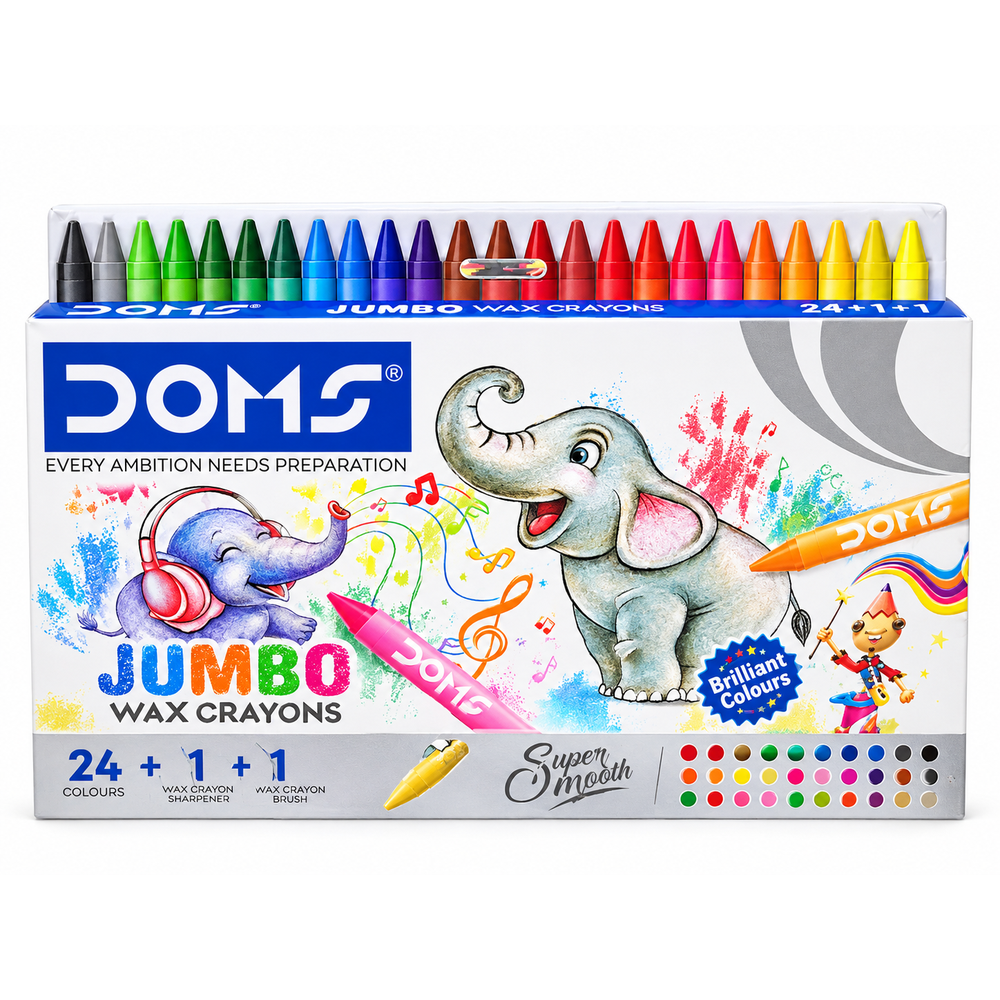 DOMS Jumbo Wax Crayons - 24 Colours | Super Smooth Colouring Crayons | Art & Colouring Set for Kids