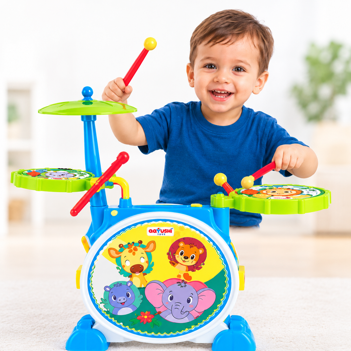 Aayushi Bing Bang Kids Drum Set | Musical Drum Set with Microphone, LED Lights & Multiple Songs