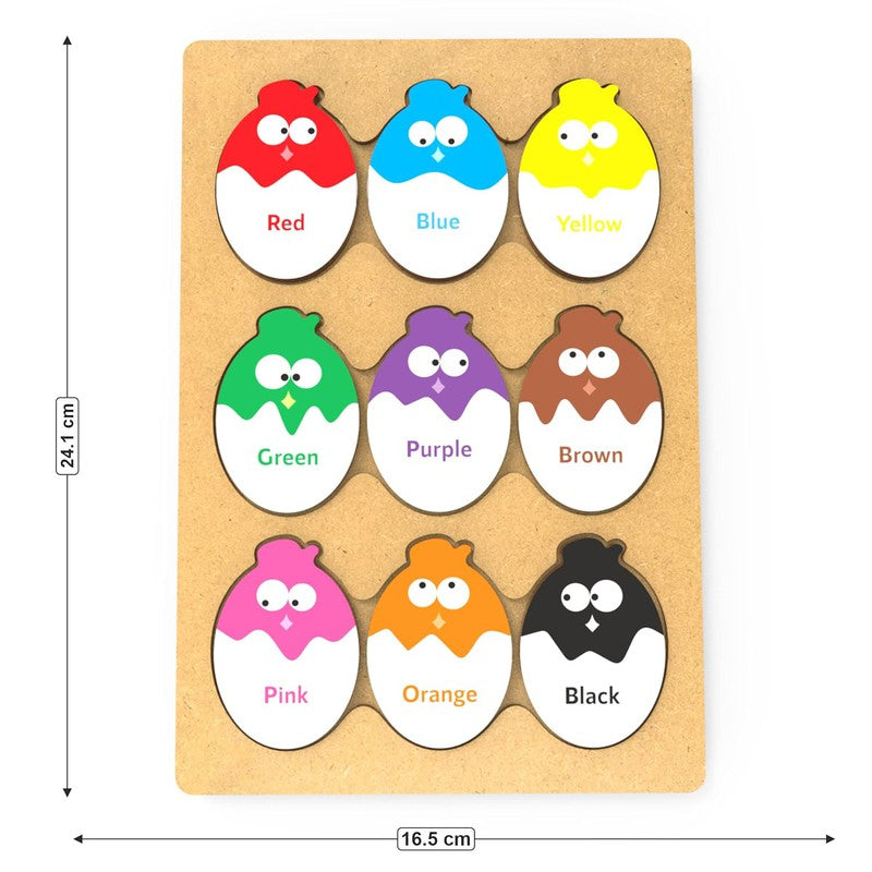 Educational Egg Shaped Colours Wooden Puzzle Board Toy for Montessori Pre-School Kids, 18 Pcs