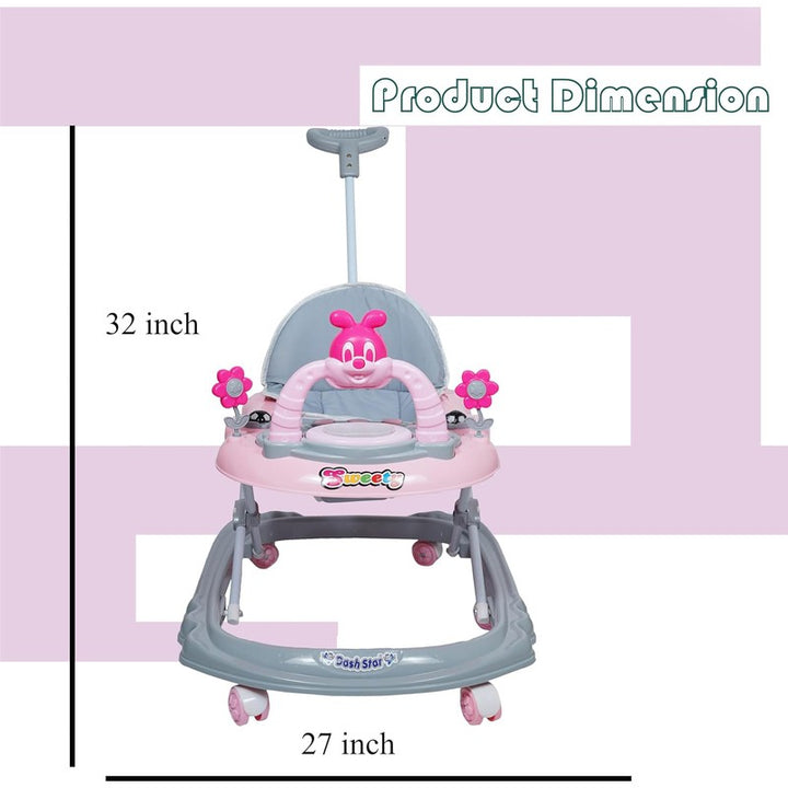 Sweety Musical Activity Walker With Parental Control Rod (9 Months to 1.5 Years) | COD Not Available | Pink