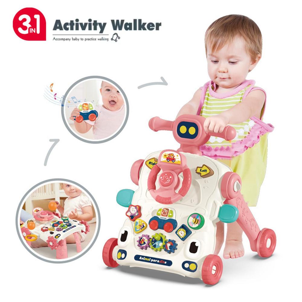 Baby Activity Walker Toddler Sit-to-Stand | 3-in-1 Musical Push Walker with Shape Sorter & Interactive Toys -Pink