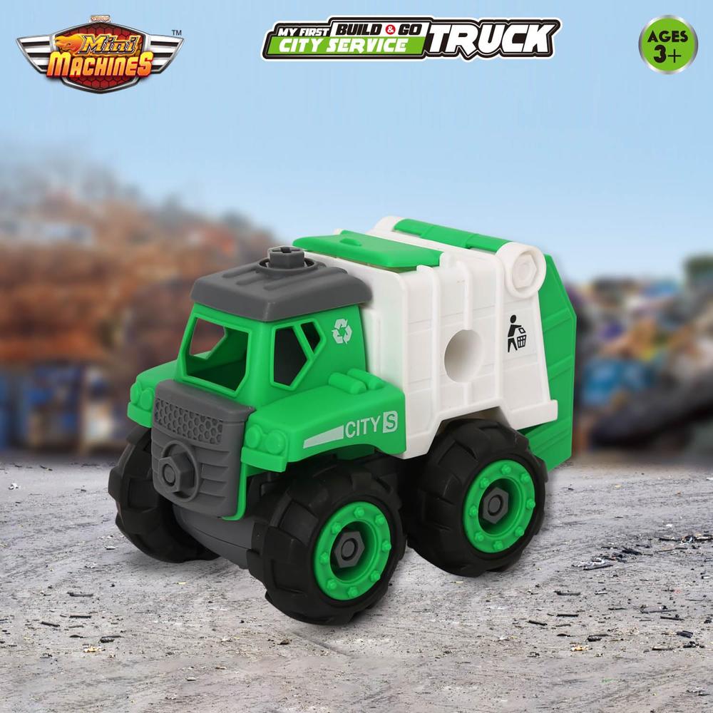 Scoodle Mini Machines My First Build & Go City Service Truck Toy - Pull Back Vehicle for Kids