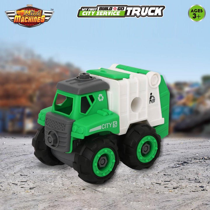 Scoodle Mini Machines My First Build & Go City Service Truck Toy - Pull Back Vehicle for Kids