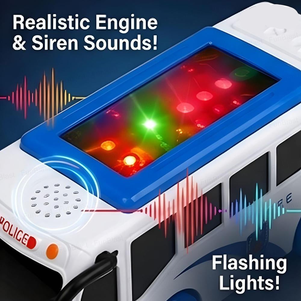 FunBlast Police Bus Toy for Kids – Push & Go Mini Police Vehicle with Light & Sound | Musical Toy Bus