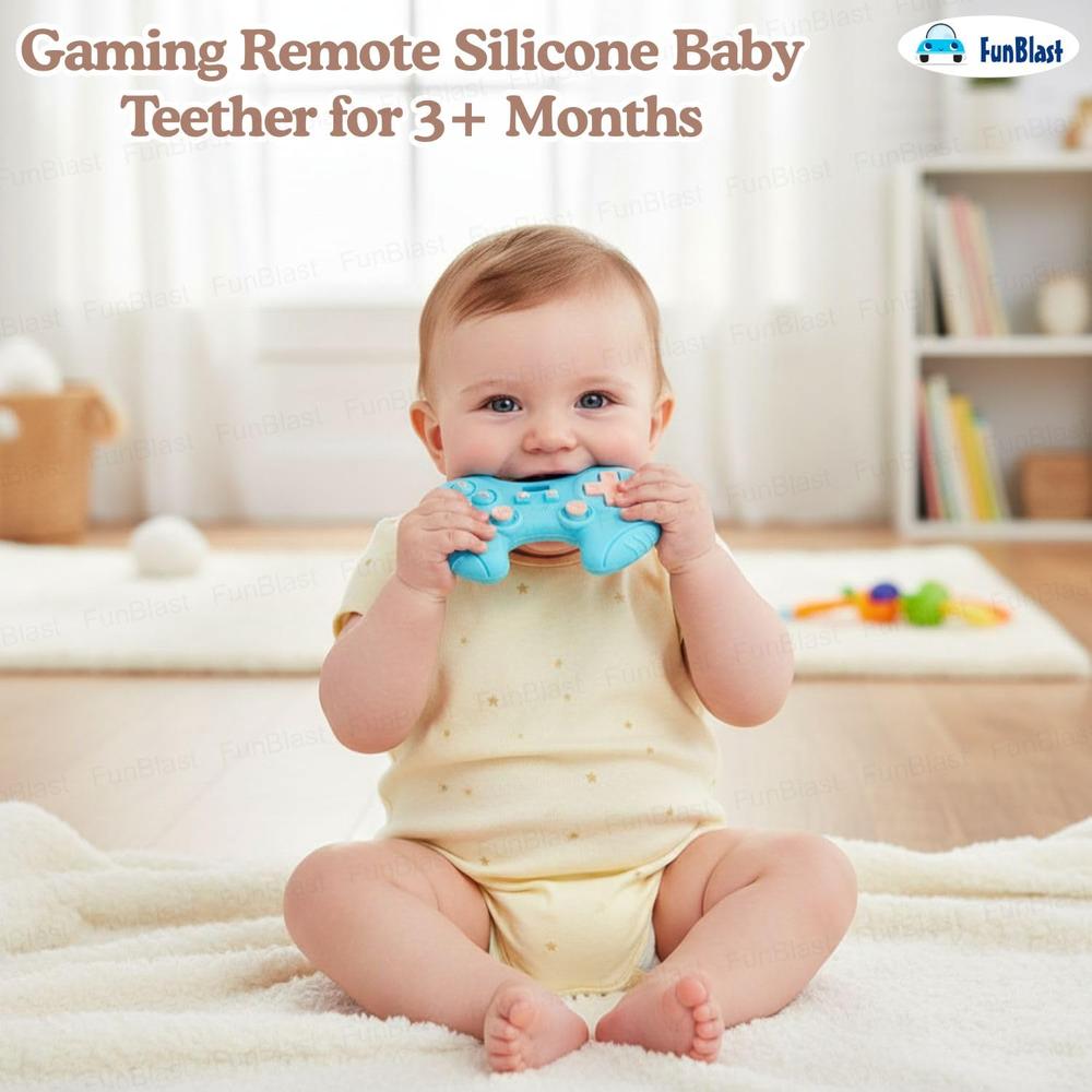 FunBlast Gaming Remote Silicone Baby Teether | Soft Teething Toy for Gum Soothing, Biting Skills (Blue)