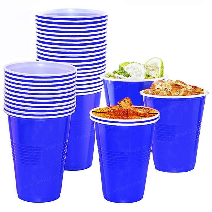 FunBlast Party Drinking Glasses | Pack of 50 Reusable & Leakproof Party Cups | Blue | 500 ml