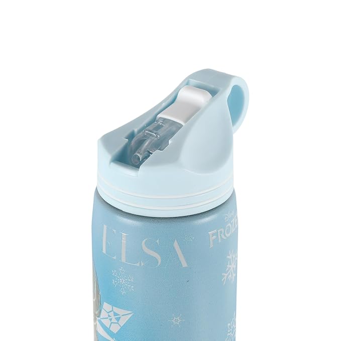Disney Frozen Non-Insulated Steel Sipper Water Bottle – 700ml Light Blue | Princess-Themed Design | Reusable Kids School & Travel Bottle