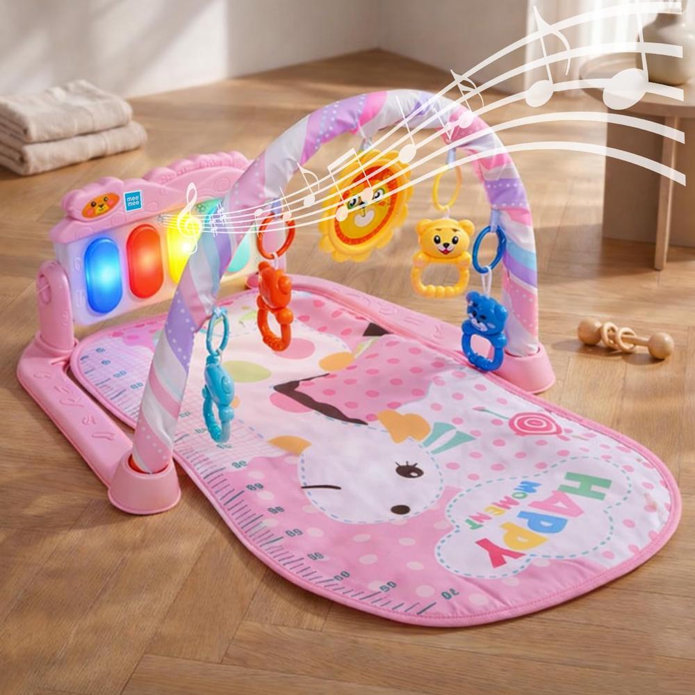 Mee Mee Melody Mat Interactive Playmat & Activity Gym | 3-in-1 Kick & Play Musical Piano Mat with Lights with Hanging Rattle Toys & Teethers - Pink