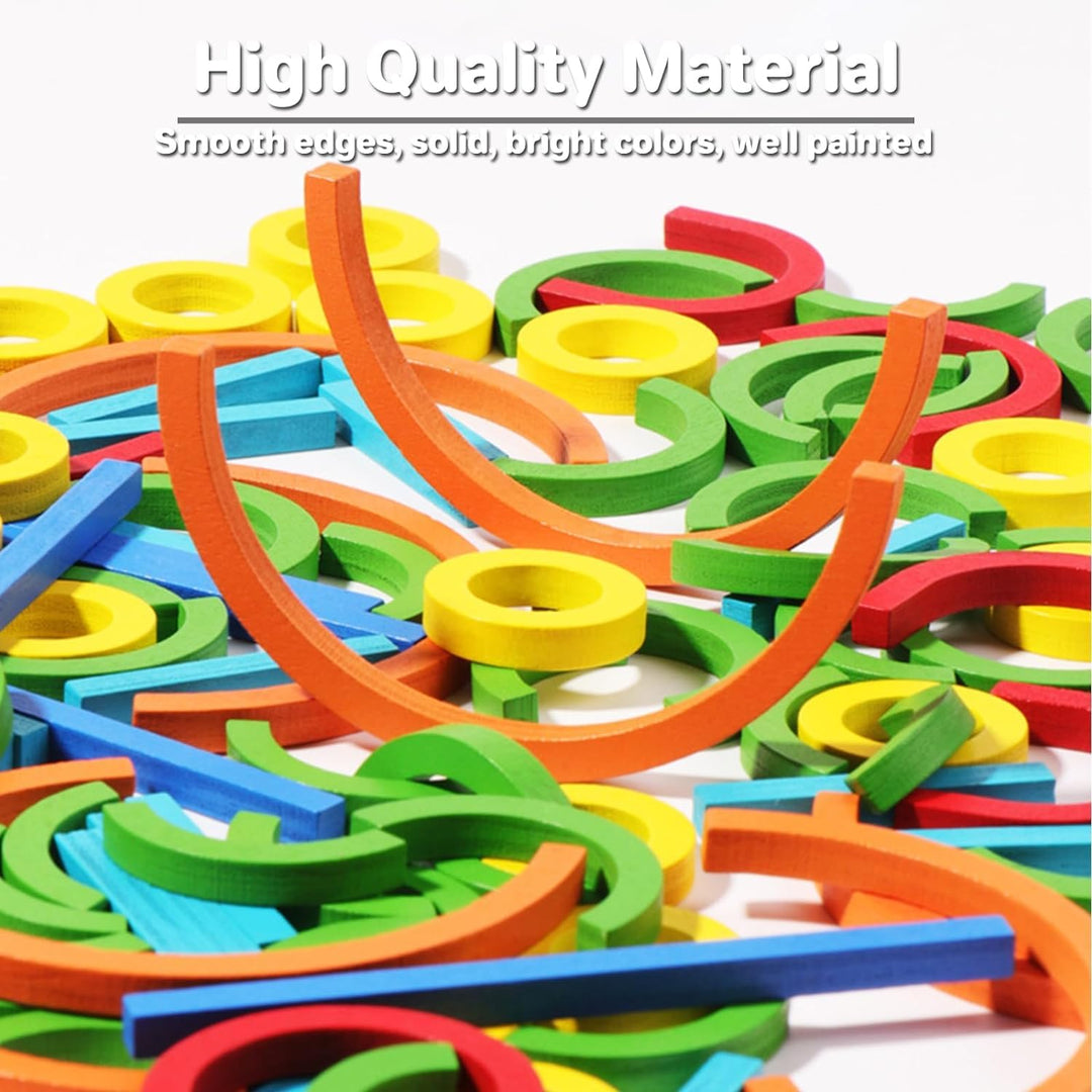 MUREN Wooden Sticks & Rings Puzzle Game - 120 Piece | Montessori Creative Learning Set