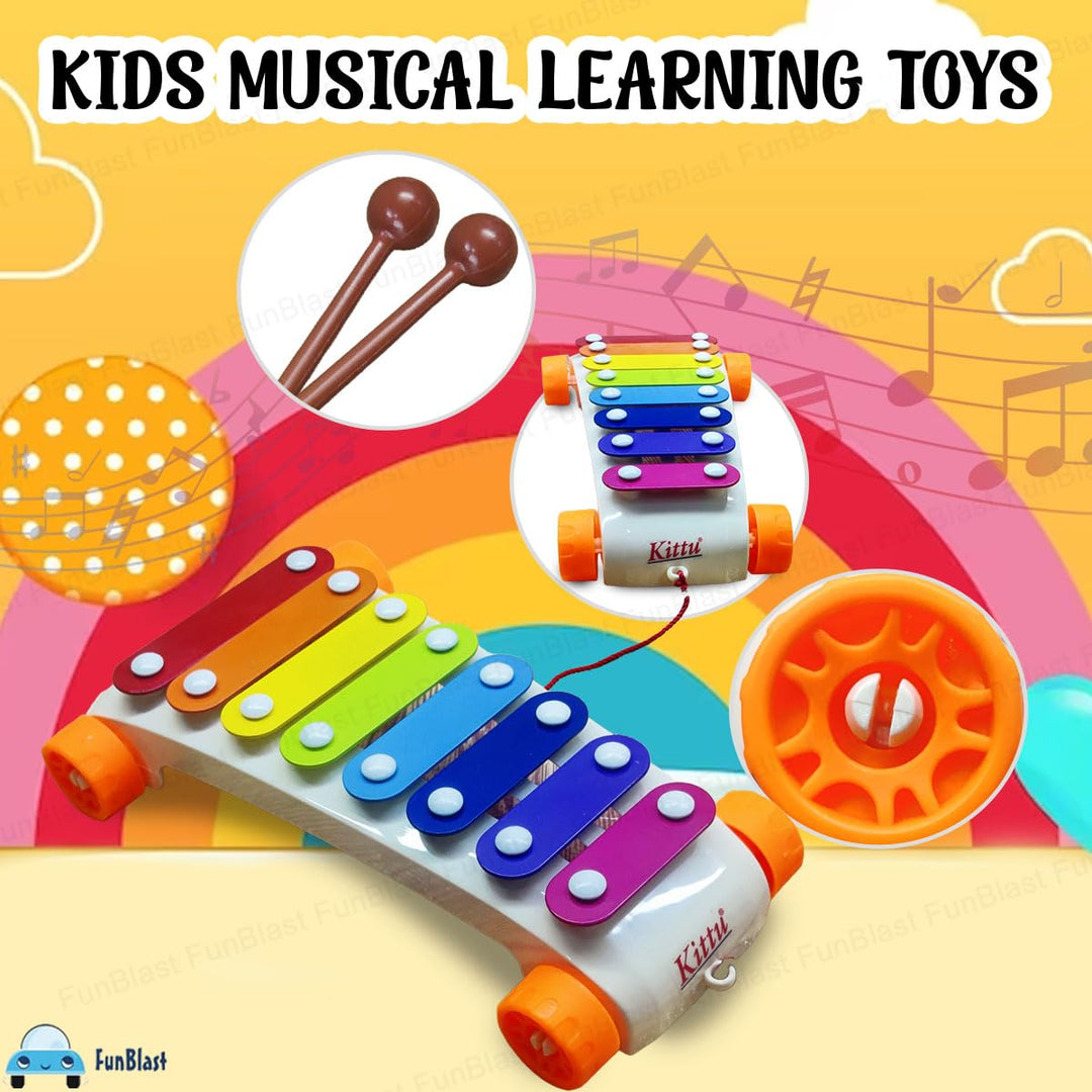 FunBlast Pull Along Musical Xylophone with Wheels for Kids | Early Learning Musical Instrument & Activity Toy
