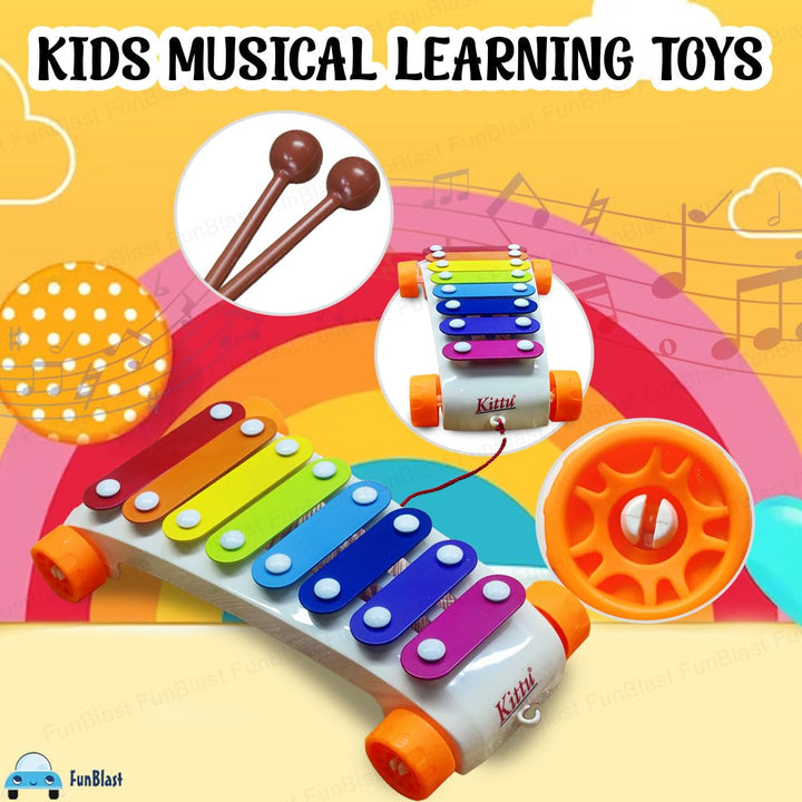 FunBlast Pull Along Musical Xylophone with Wheels for Kids | Early Learning Musical Instrument & Activity Toy