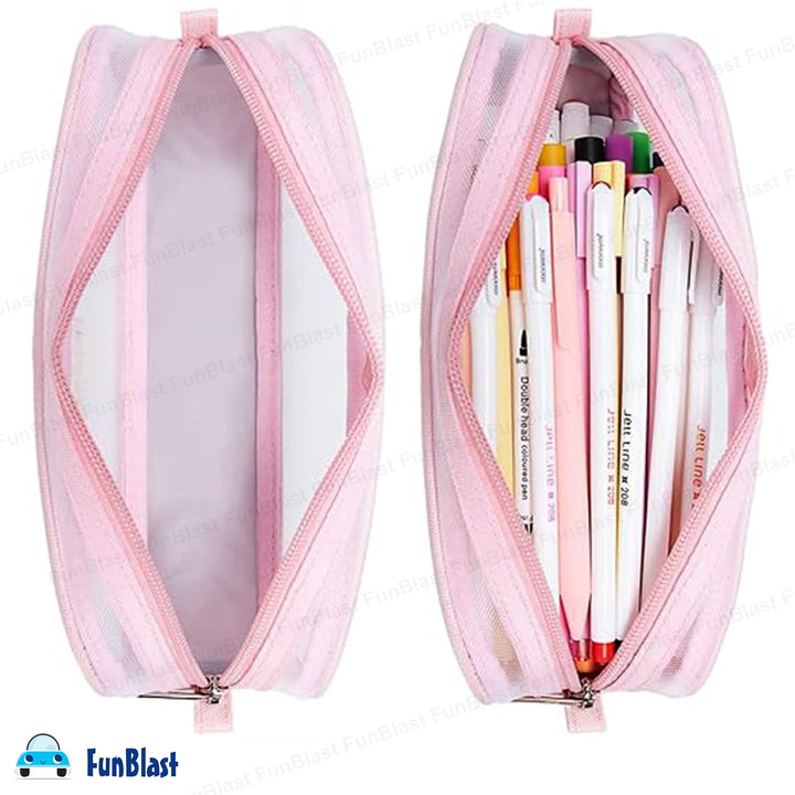 FunBlast Transparent Pencil Case | Large Capacity Clear Pouch with Zipper Closure | Portable Makeup & Stationery Bag