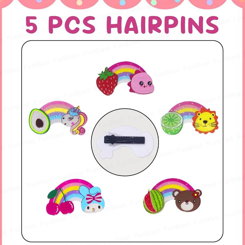 FunBlast Hairpins for Girls | 5 Pcs Rainbow Duckbill Clips | Cute Kawaii Tic Tac Barrettes