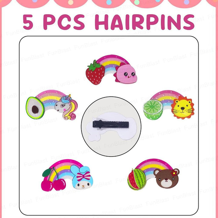 FunBlast Hairpins for Girls | 5 Pcs Rainbow Duckbill Clips | Cute Kawaii Tic Tac Barrettes