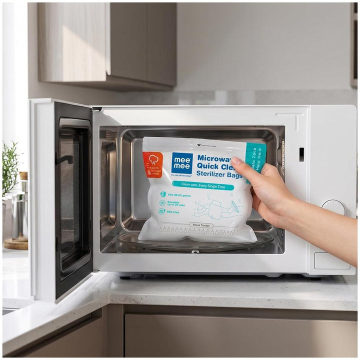 Mee Mee Microwave Quick Clean Sterilizer Bags | Pack of 10 | BPA-Free Baby Feeding Accessory Sterilization Bags