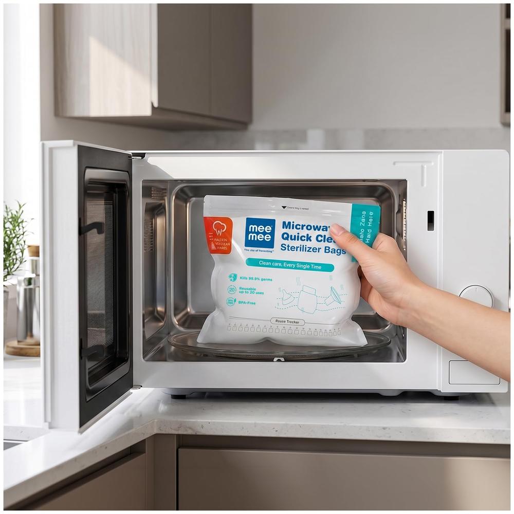 Mee Mee Microwave Quick Clean Sterilizer Bags | Pack of 10 | BPA-Free Baby Feeding Accessory Sterilization Bags