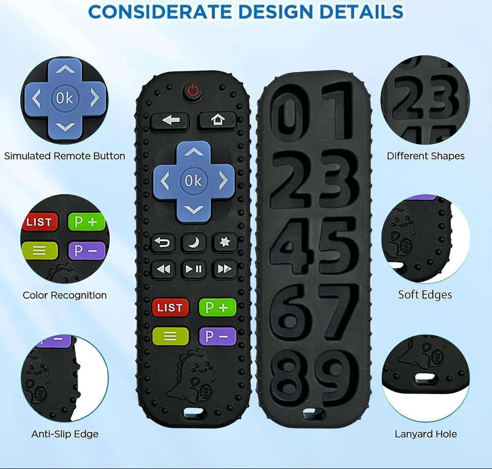 FunBlast Silicone Remote Teether for Babies – Black | Soft Chew Toy for Teething & Biting Skill Development
