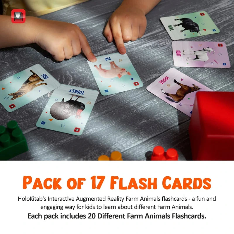 Augmented Reality Farm Animals Flashcards Kit: 17 Laminated Cards with Real Illustrations