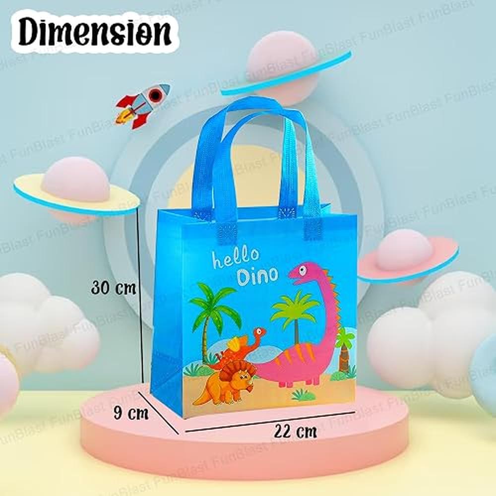 FunBlast Dinosaur Gifting Bags for Return Gifts | Pack of 12 Reusable Non-Woven Drawstring Bags