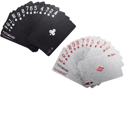 2 in 1 Luxury Silver and Black Deck of Waterproof Playing Cards Use for Family Party Game