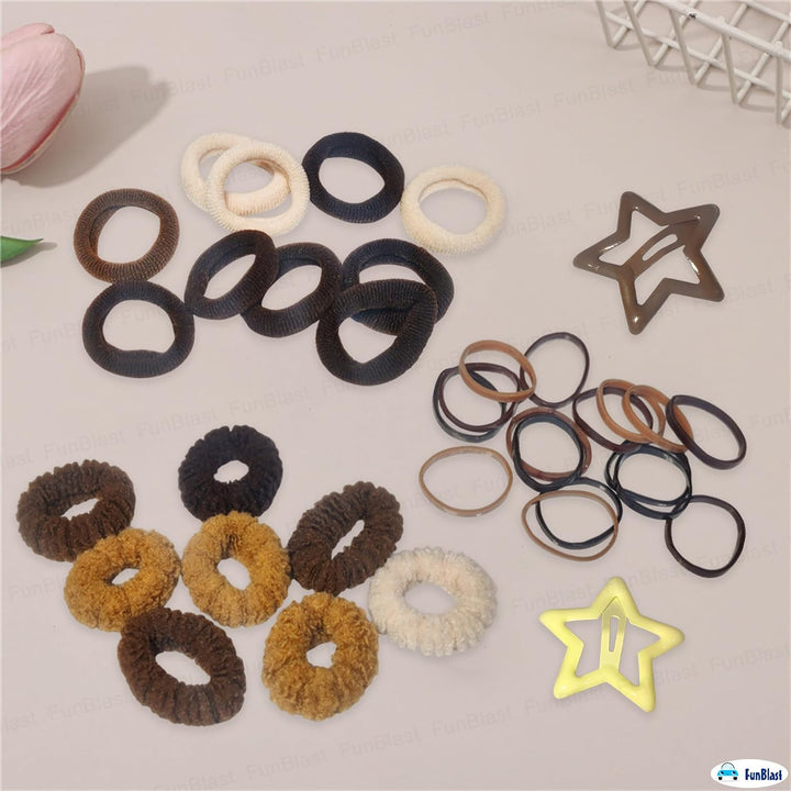 FunBlast Hair Accessories Set for Girls | Colourful Elastic Hair Ties & Hair Clips for Kids, Teens & Women | 56 Pieces