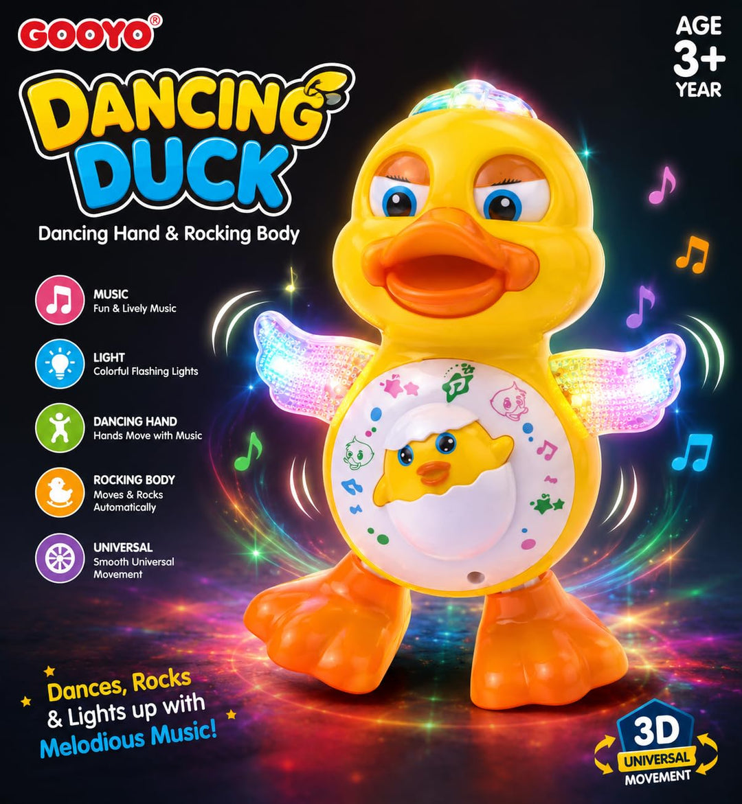 Gooyo Dancing Duck Toy with Flashing Lights & Musical Sounds for Kids | Dancing Hand & Rocking Body Duck