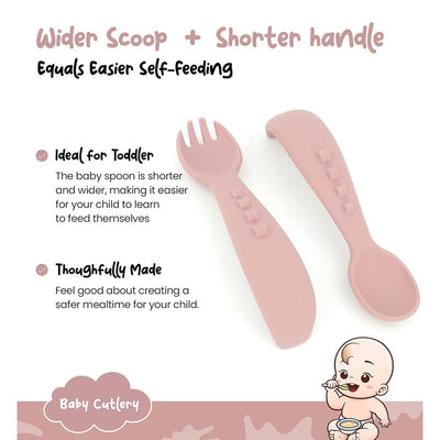 Baby Silicon Soft Spoons and Forks Set | Utensils Spoons Forks Training Feeding for Kids| Rose Pink