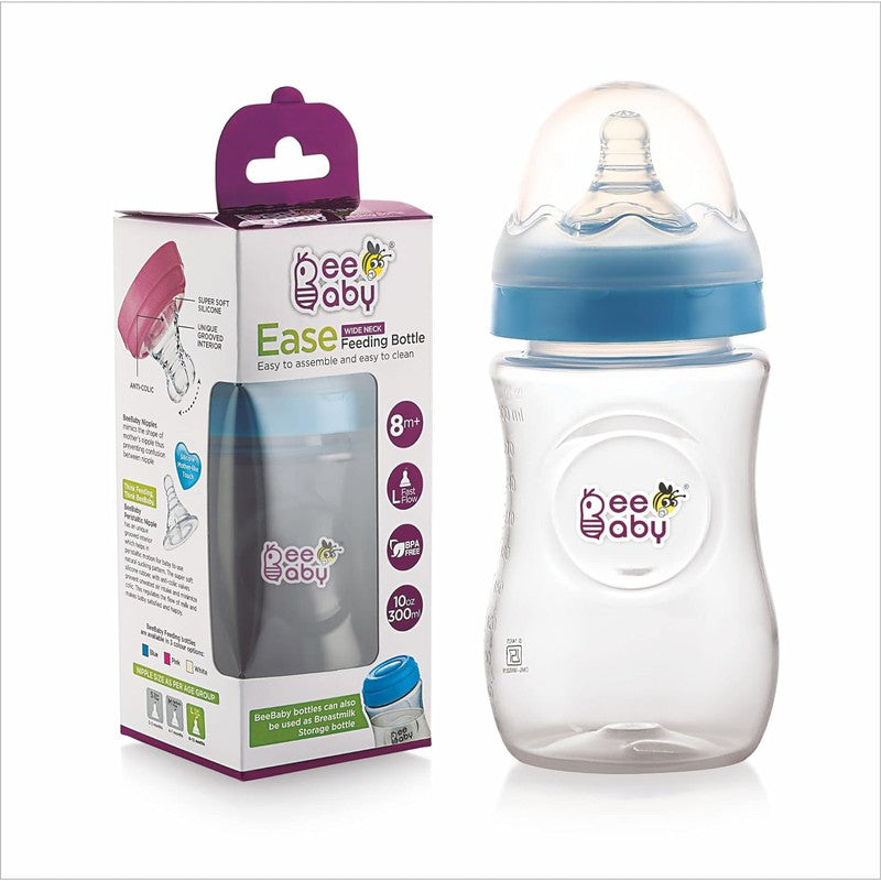 Ease Wide Neck Baby Feeding Bottle | Fast Flow Anti-Colic Silicone Nipple for Infants | 300ml