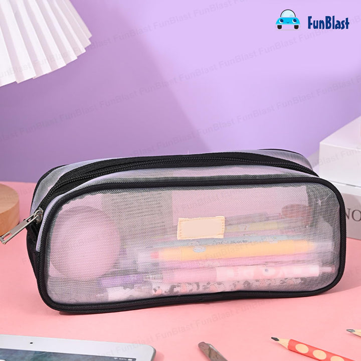 FunBlast Transparent Pencil Case | Large Capacity Clear Pouch with Zipper Closure | Portable Makeup & Stationery Bag
