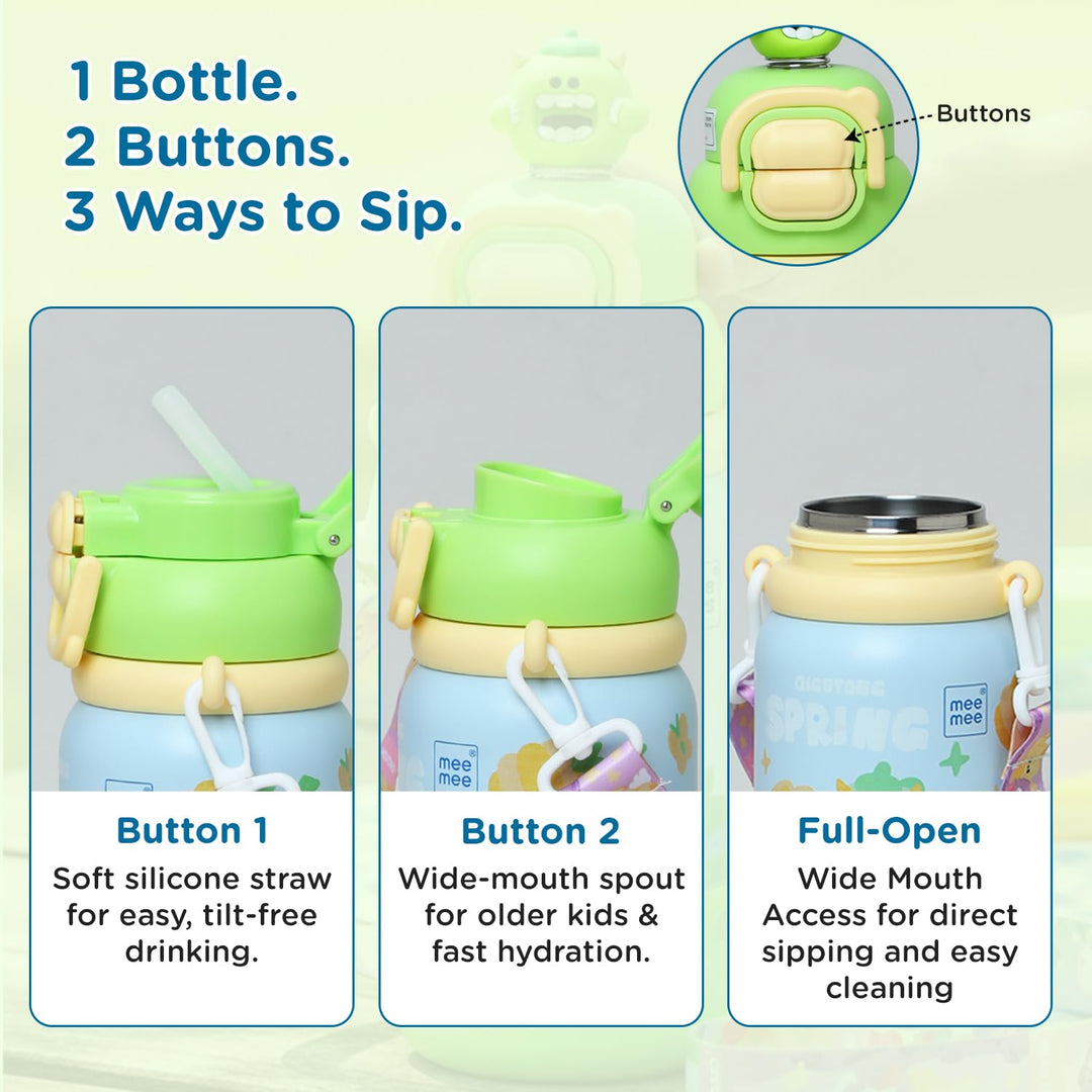 Mee Mee 3-in-1 Oasis Sip Insulated Water Bottle with Strap - 460ml (SUS316) | Straw, Spout & Sip Lid | 12H Cold & 8H Hot