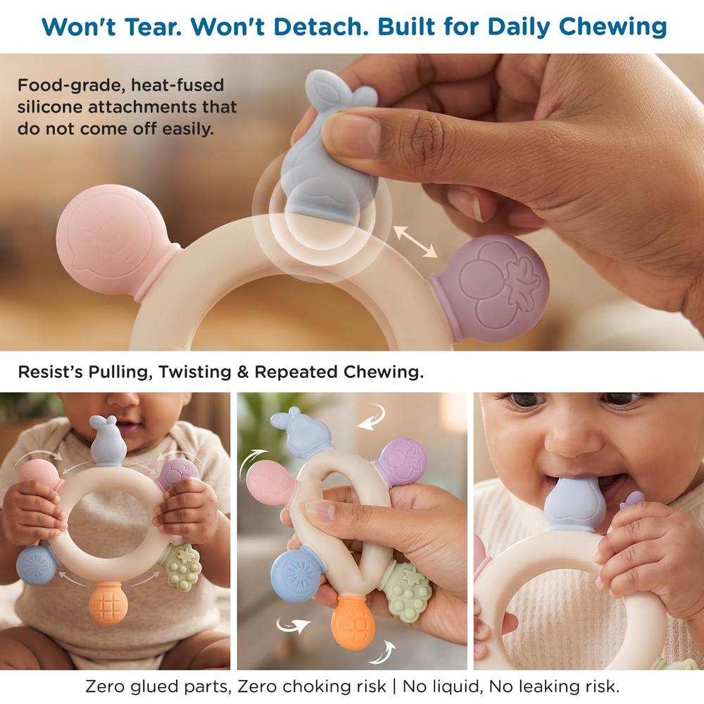 Mee Mee Fruity Bite Silicone Baby Teether | Multi-Textured Silicone Teether | Freezer & Sterilizer Safe