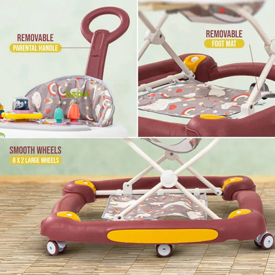 3 in 1 Awry Baby Walker for Kids with Rocker & Push Handle, Kids Walker with 3 Adjustable Height, Mat & Musical Toy Bar | Activity Walker for Baby | Push Walker - COD Not Available